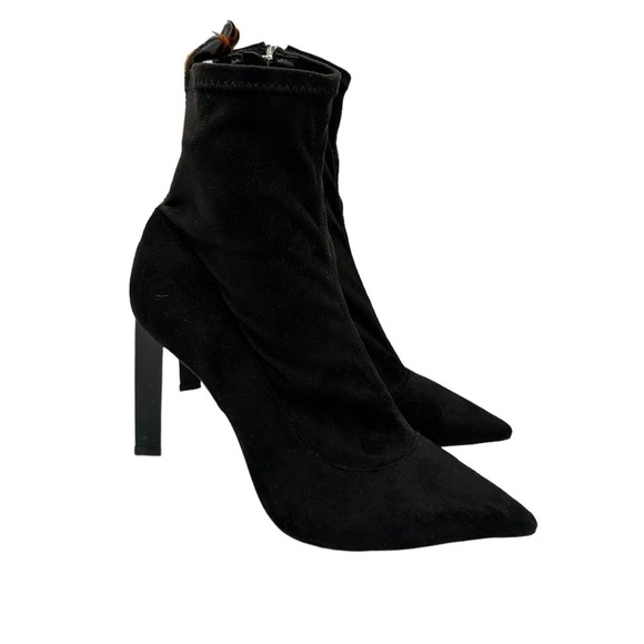 NEW SCHUTZ Benine Black Suede Pointed Toe High Heel Bootie Leopard Print 8.5 - Picture 1 of 8